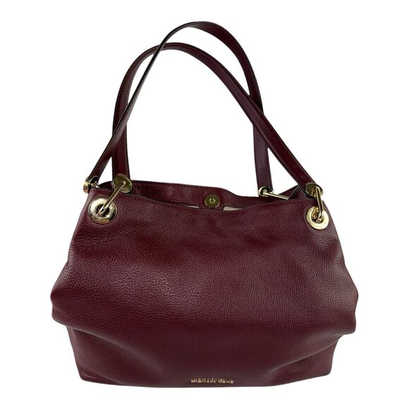 Michael Kors Raven Large Pebble Leather Shoulder Handbag Tote Purse Maroon EUC - Picture 2 of 15